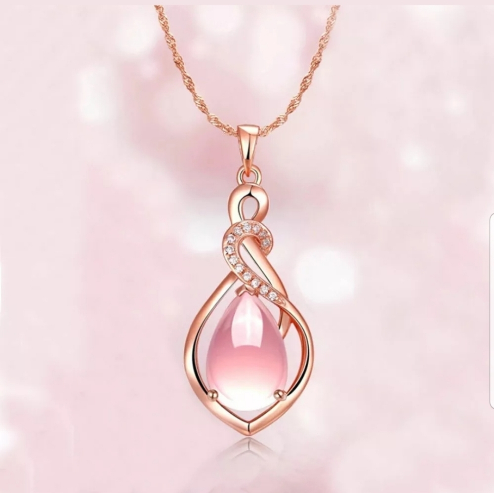 New rose gold necklace with pink sapphire pendant - Picture 1 of 3